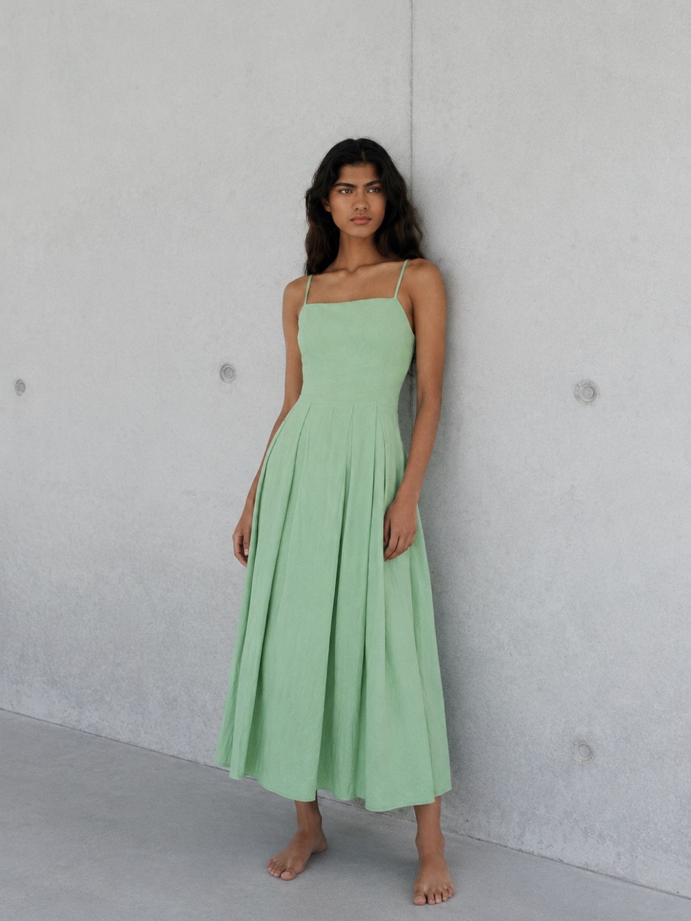 Mango Light Green Strappy Midi Dress